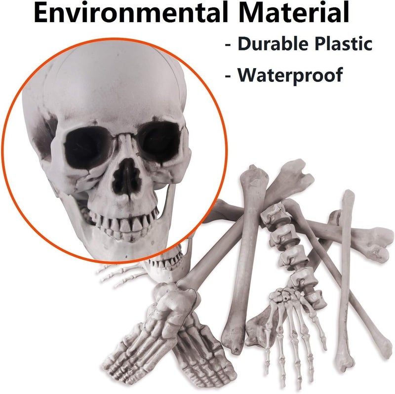GameXcel Halloween Skeleton Bones and a Skull - Plastic Life-Size Bones Set Yard Decoration - Props for Graveyard Haunted House Indoor & Outdoor Deco (35PCS) - Image 3